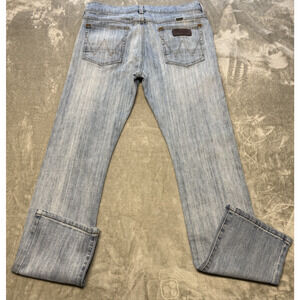 Wrangler Retro Slim Straight Stretch Blue Denim Jeans Men 5-Pocket Solid 33x32